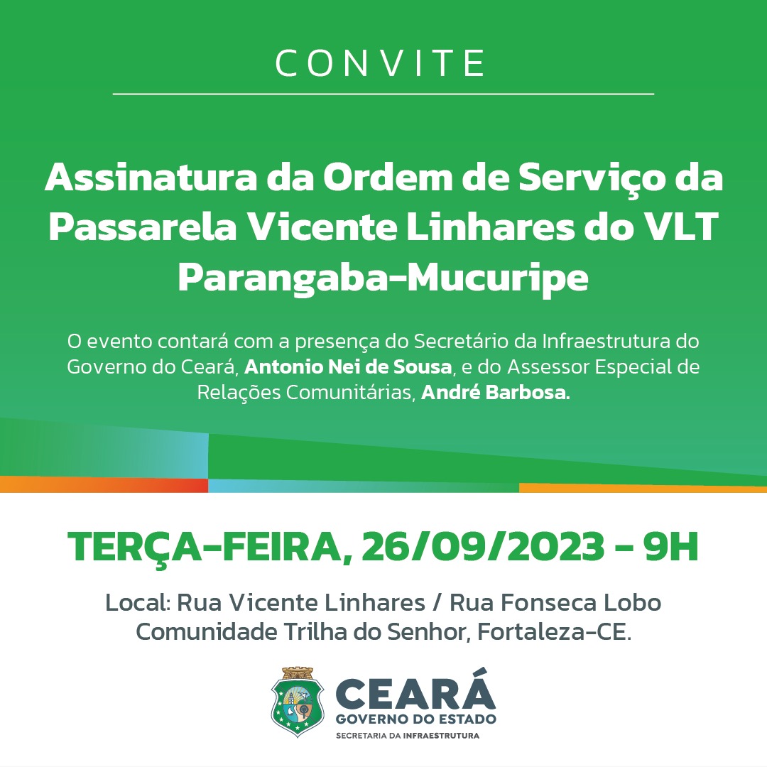 Ordem de Serviço dará início à obra da oitava passarela do VLT Parangaba-Mucuripe
