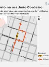 Rua João Cordeiro tem tráfego alterado para avanço de obras do Metrô de Fortaleza